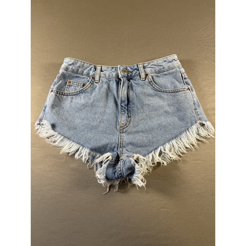 Topshop Womens Kiri High Waisted Denim Frayed Hem Distressed Jean Shorts Size 6